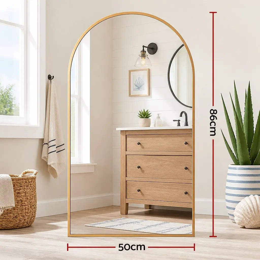 Arched Wall Mirror Bathroom Vanity 86x50cm Gold Frame Home Decor