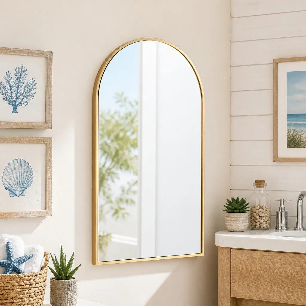 Arched Wall Mirror Bathroom Vanity 86x50cm Gold Frame Home Decor