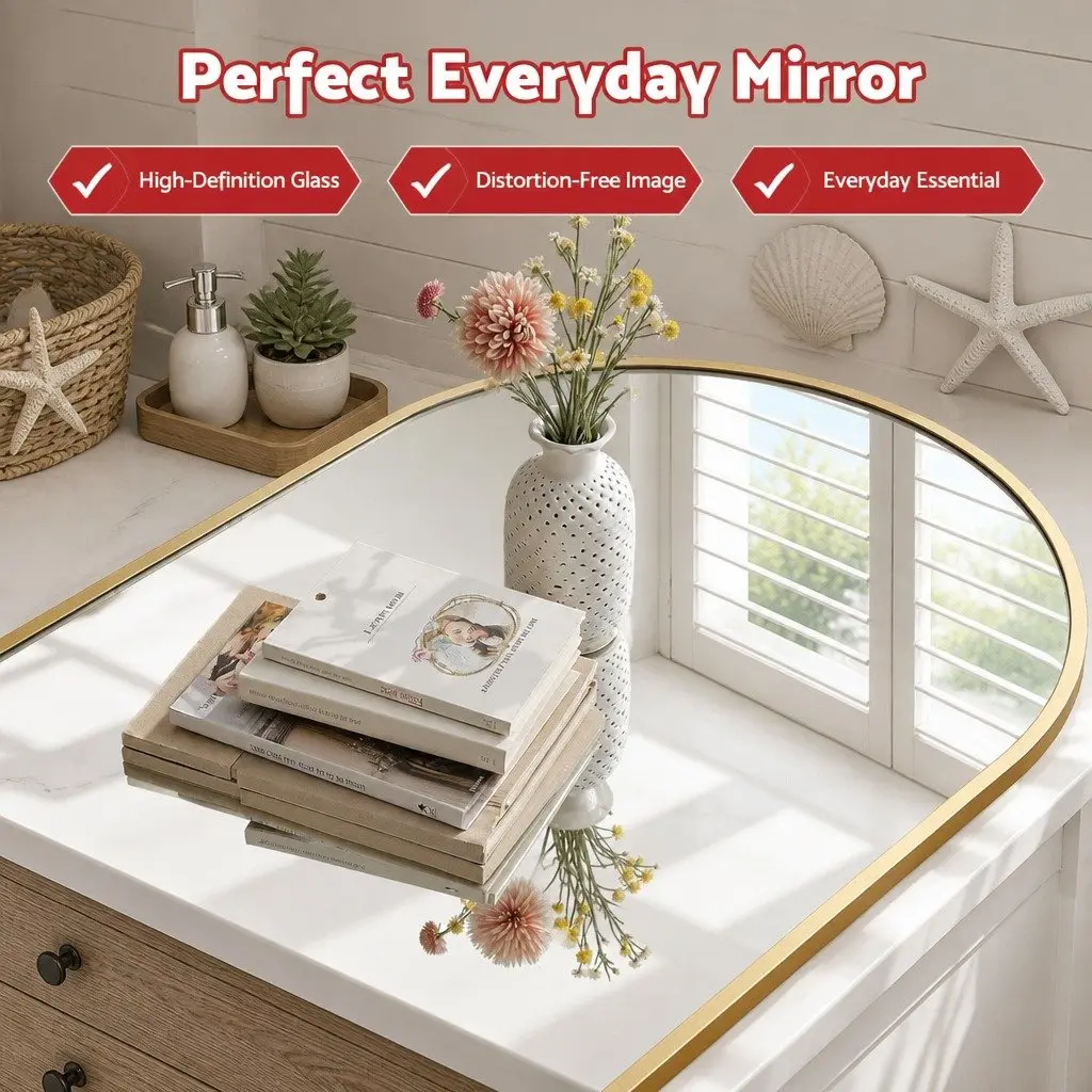 Arched Wall Mirror Bathroom Vanity 86x50cm Gold Frame Home Decor