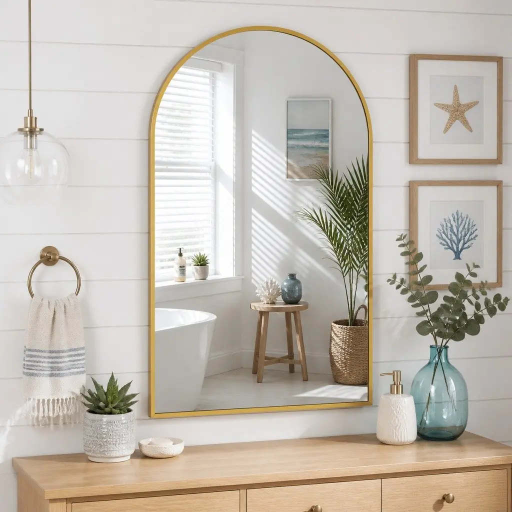 Arched Wall Mirror Bathroom Vanity 86x50cm Gold Frame Home Decor