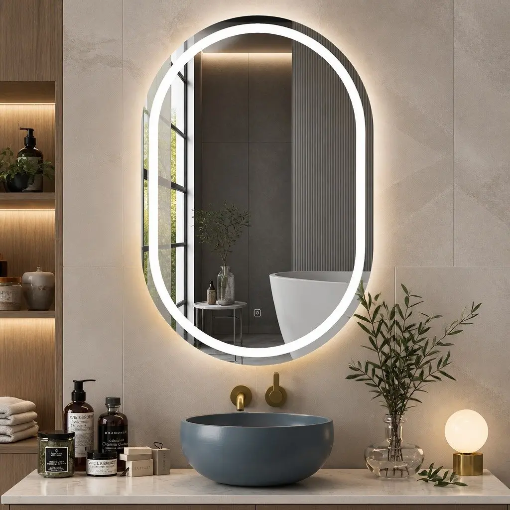 Oval LED Wall Mirror Bathroom 50X75cm