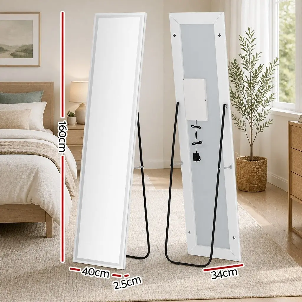 LED Full-Length Floor Mirror for Home Adjustable Brightness and Colour Temperature 160cm x 40cm