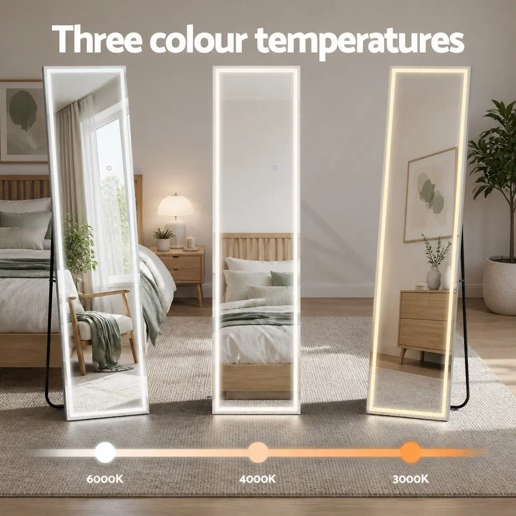 LED Full-Length Floor Mirror for Home Adjustable Brightness and Colour Temperature 160cm x 40cm