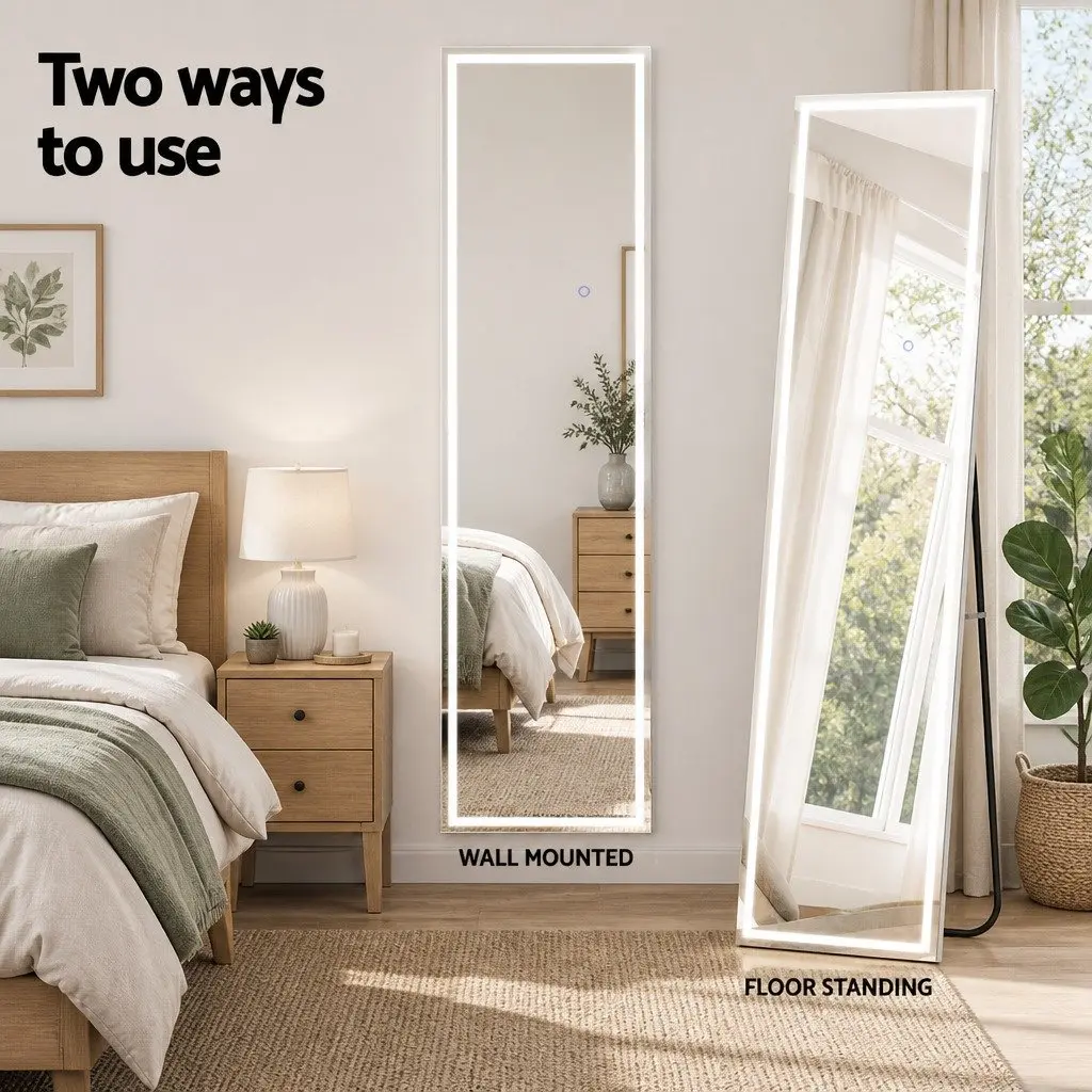 LED Full-Length Floor Mirror for Home Adjustable Brightness and Colour Temperature 160cm x 40cm