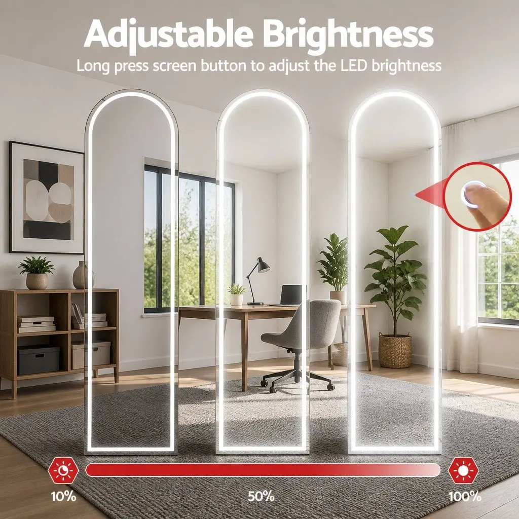 LED Full Length Mirror for Home Decor 160cm Arched Floor Standing Wall Mounted