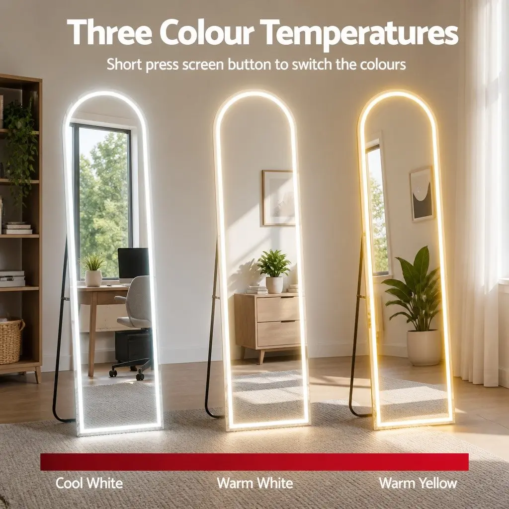 LED Full Length Mirror for Home Decor 160cm Arched Floor Standing Wall Mounted