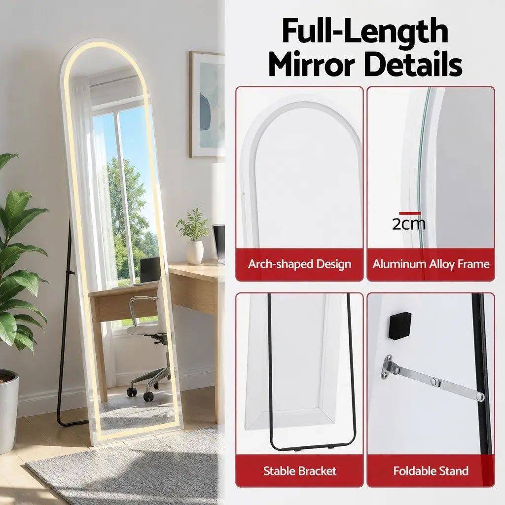 LED Full Length Mirror for Home Decor 160cm Arched Floor Standing Wall Mounted