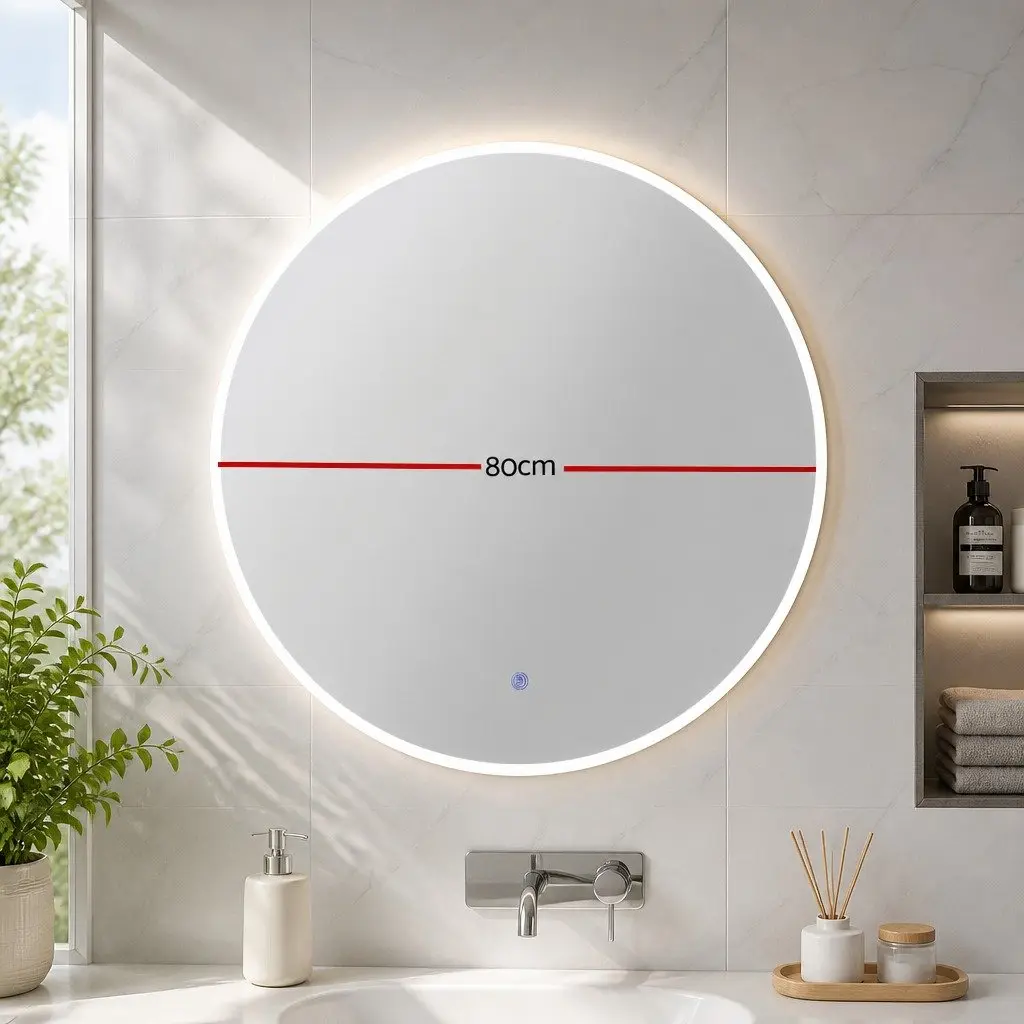 LED Bathroom Mirror 80cm Round Wall Mounted Vanity Makeup Light Decor