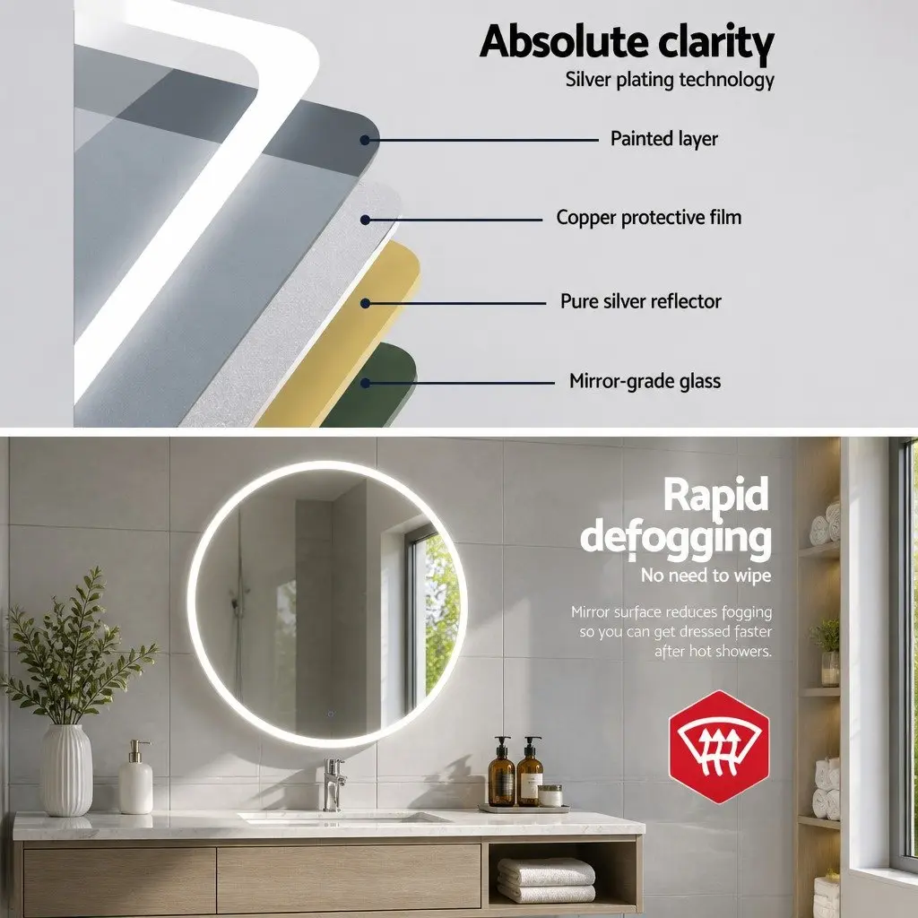 LED Bathroom Mirror 80cm Round Wall Mounted Vanity Makeup Light Decor