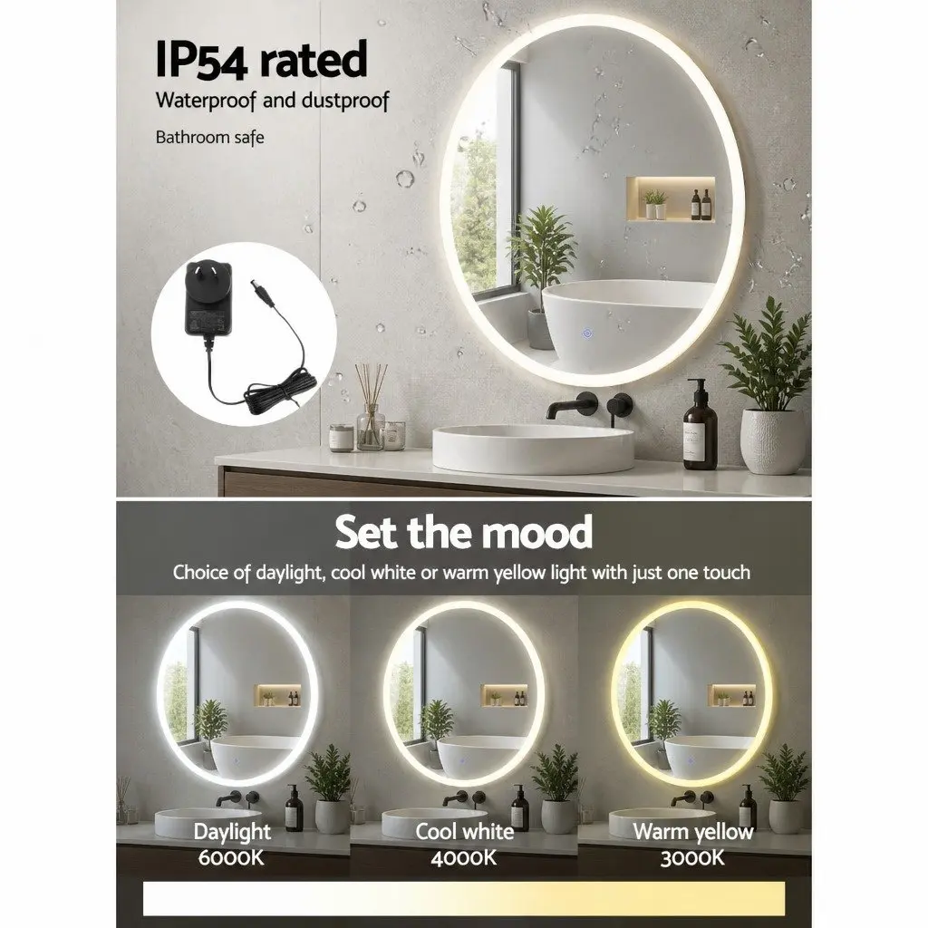 LED Bathroom Mirror 80cm Round Wall Mounted Vanity Makeup Light Decor