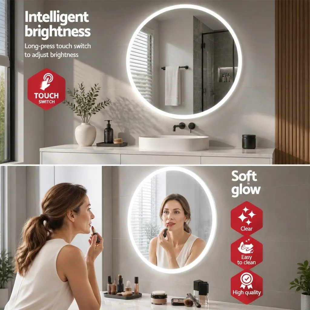 LED Bathroom Mirror 80cm Round Wall Mounted Vanity Makeup Light Decor