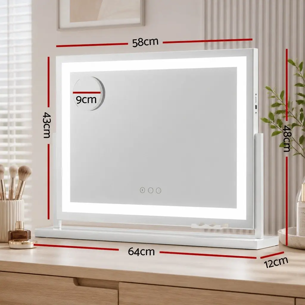 Makeup Mirror Tabletop 58x46cm LED Light Strip 360 Rotatable