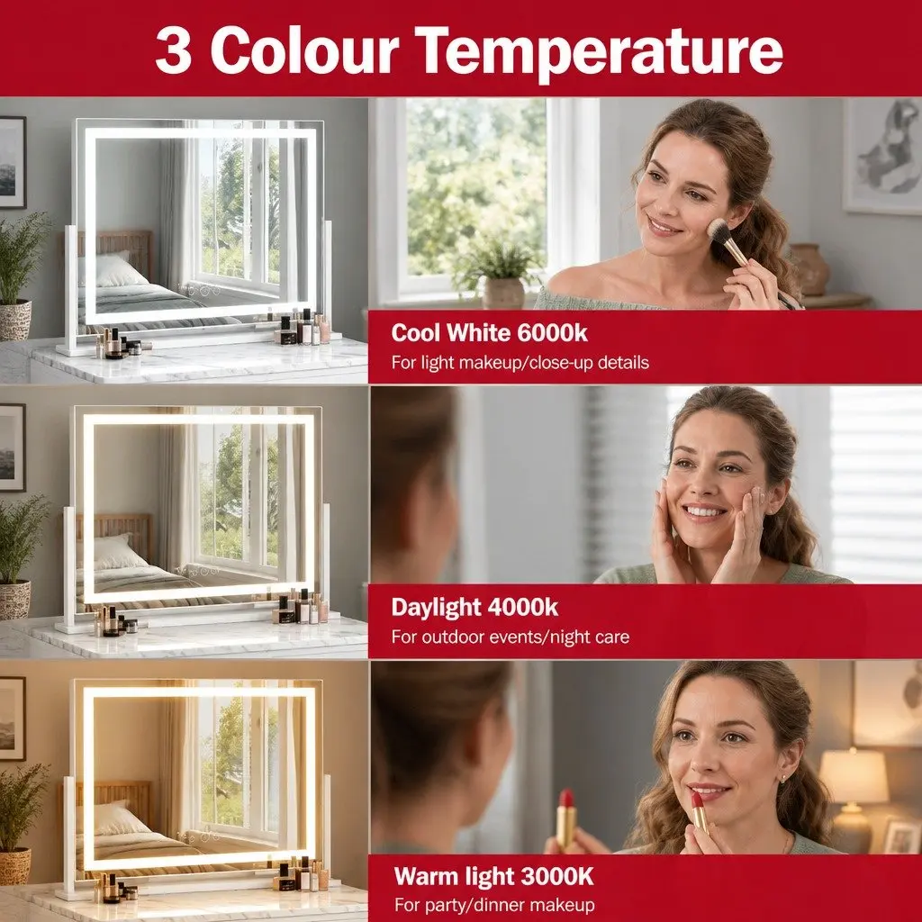 Makeup Mirror Tabletop 58x46cm LED Light Strip 360 Rotatable