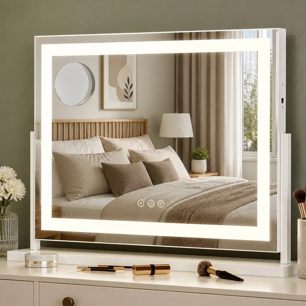 Makeup Mirror Tabletop 58x46cm LED Light Strip 360 Rotatable