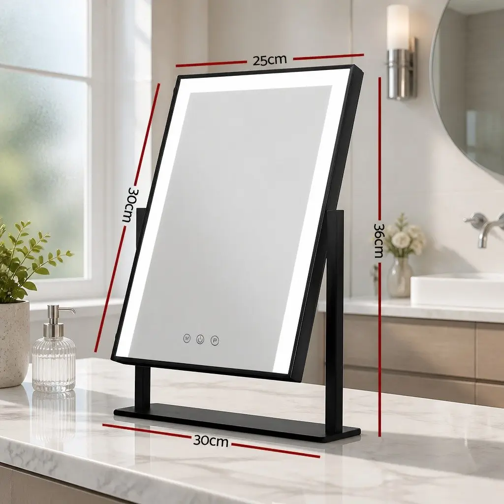 Makeup Mirror 25x30cm Hollywood Vanity with LED Light Touch Control Rotation