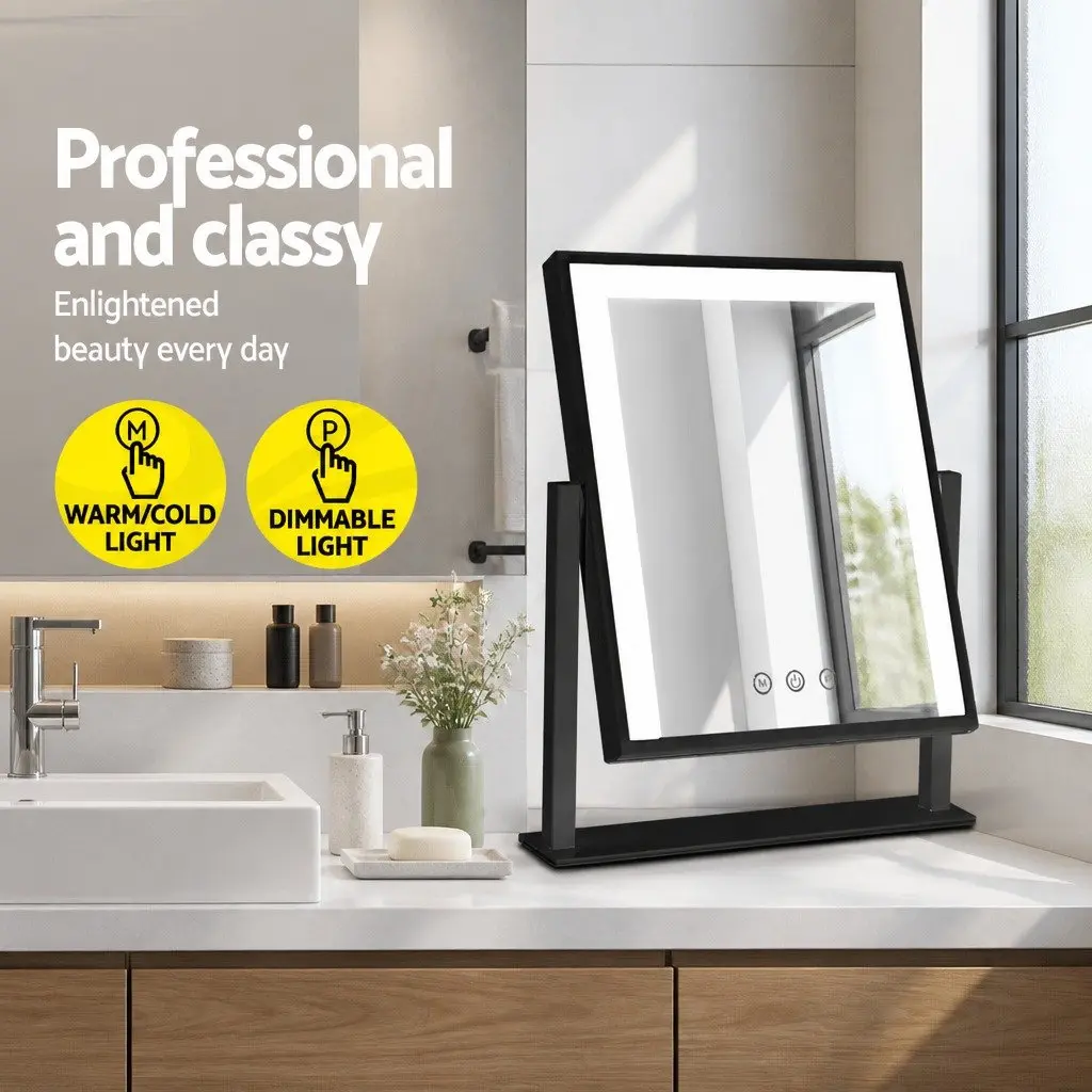 Makeup Mirror 25x30cm Hollywood Vanity with LED Light Touch Control Rotation