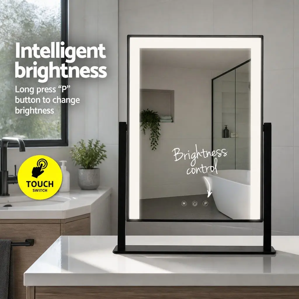 Makeup Mirror 25x30cm Hollywood Vanity with LED Light Touch Control Rotation