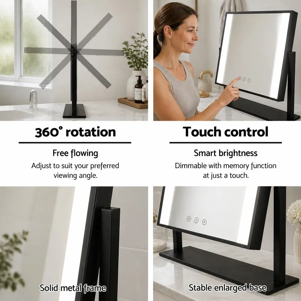 Makeup Mirror 25x30cm Hollywood Vanity with LED Light Touch Control Rotation