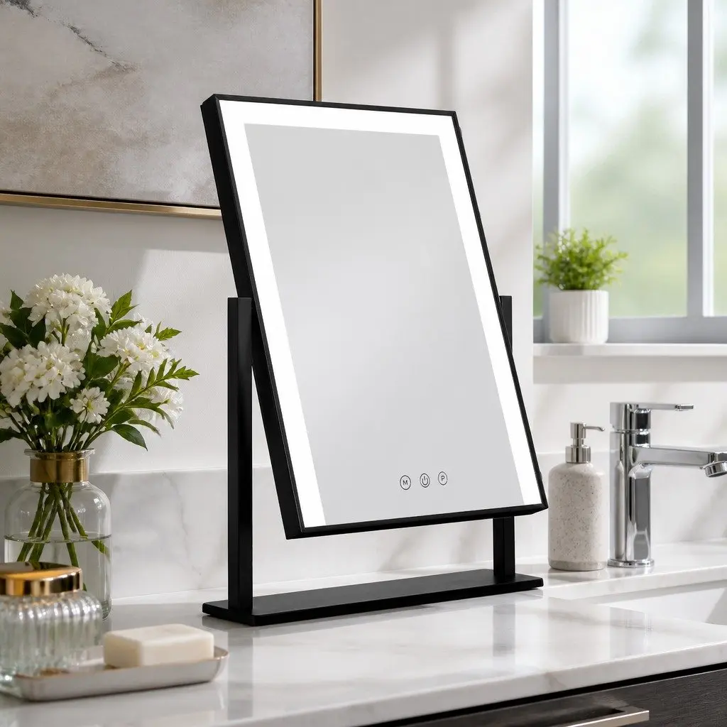 Makeup Mirror 25x30cm Hollywood Vanity with LED Light Touch Control Rotation