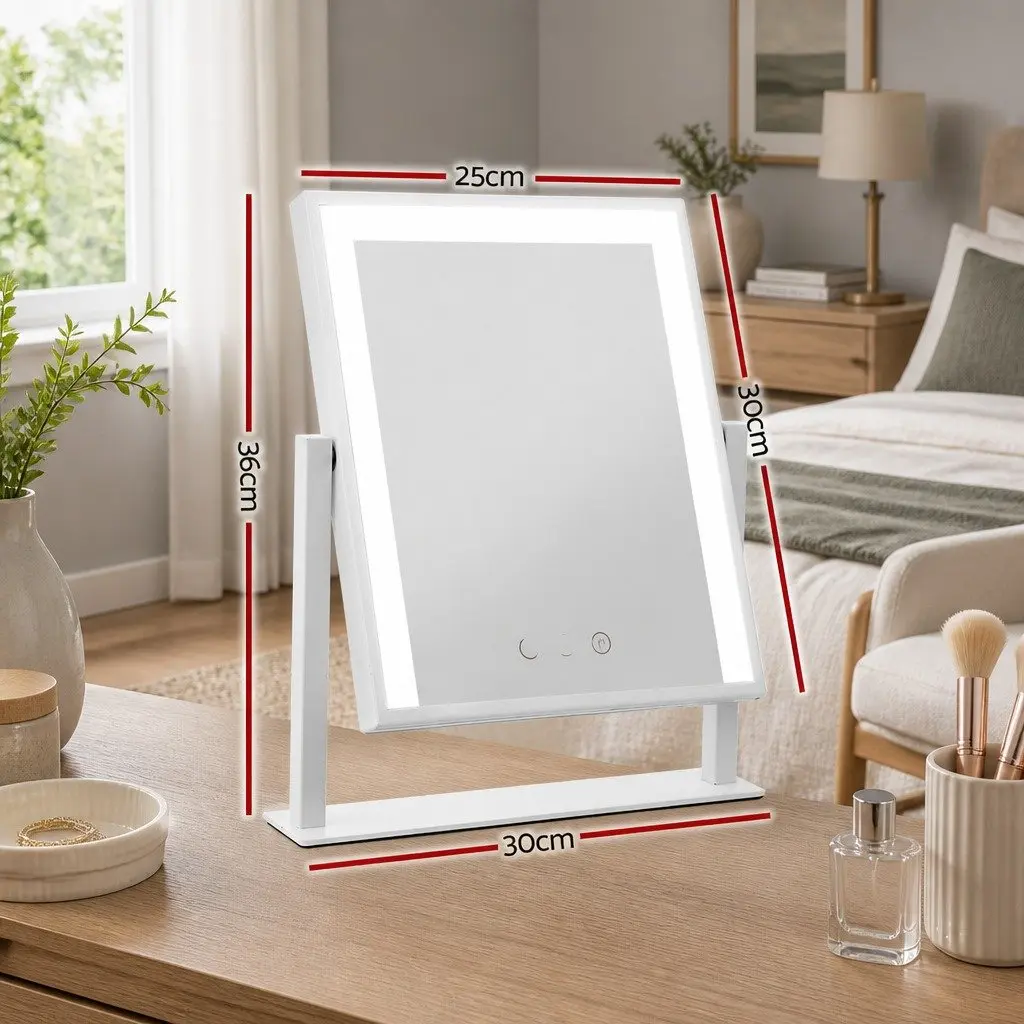 Standing Makeup Mirror 25x30cm LED Light Hollywood Vanity Rotation Touch White