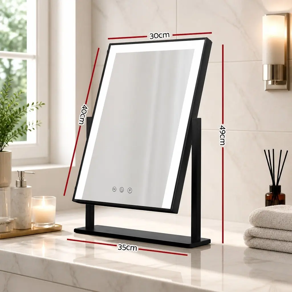 Makeup Mirror 30x40cm Hollywood Vanity LED Light Rotation Touch Control Black