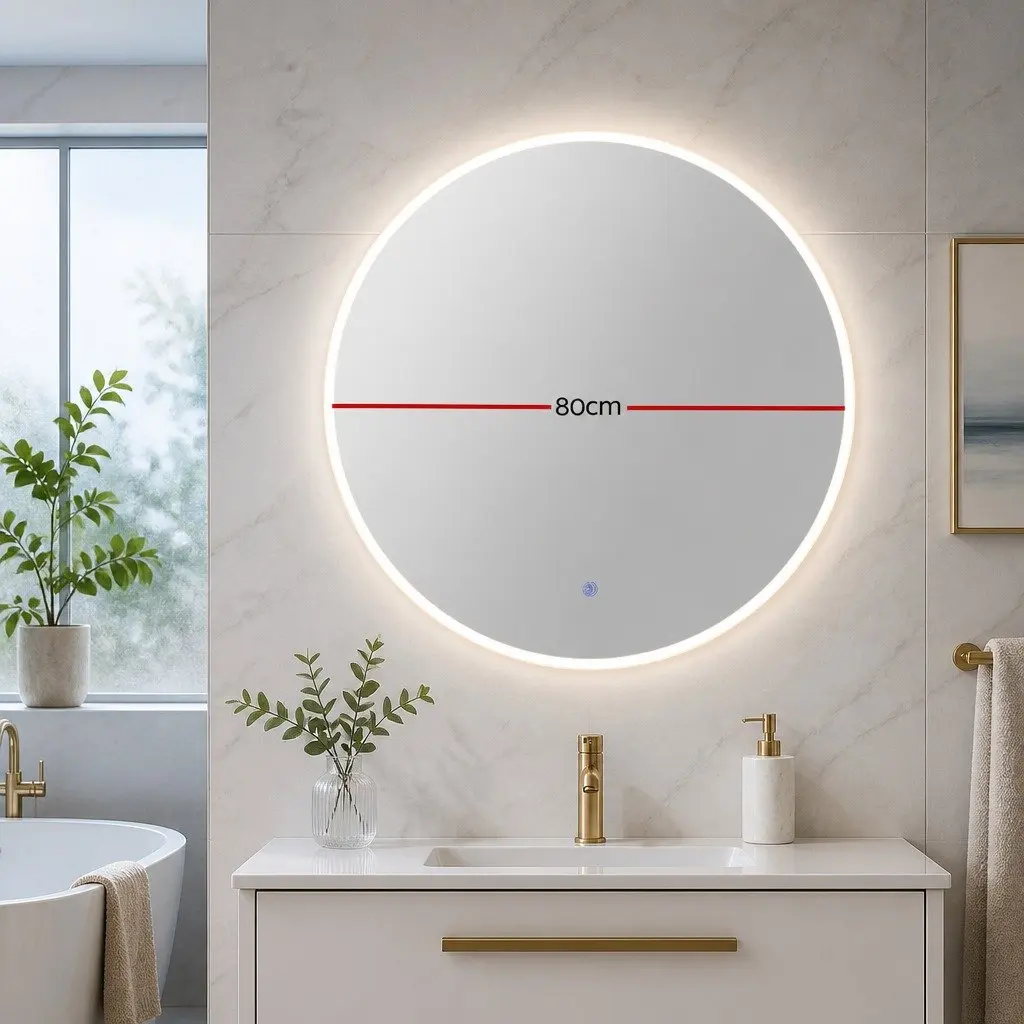 Round Wall Mirror 80cm LED Light Touch Control Bathroom Vanity Home Decor