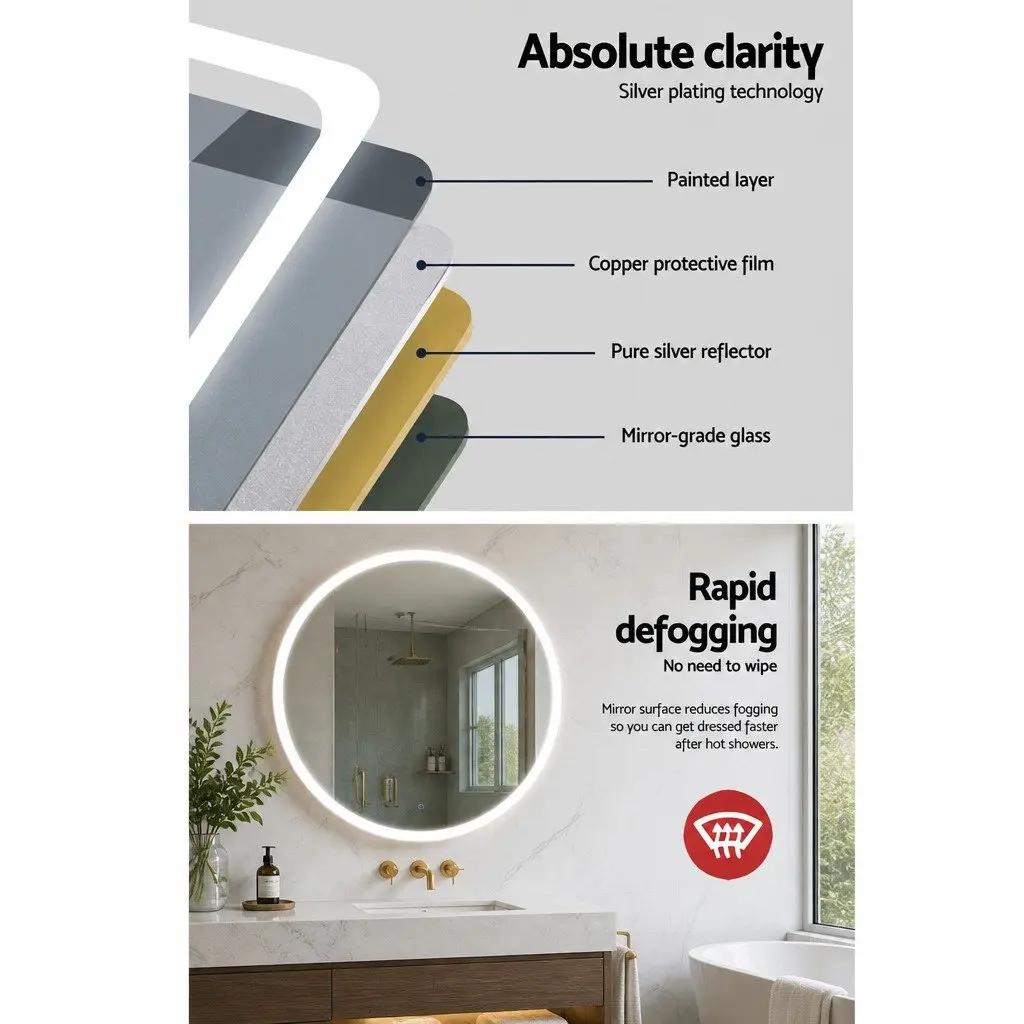 Round Wall Mirror 80cm LED Light Touch Control Bathroom Vanity Home Decor
