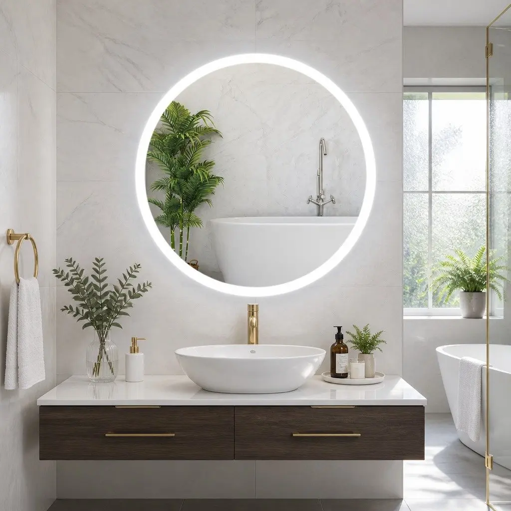 Round Wall Mirror 80cm LED Light Touch Control Bathroom Vanity Home Decor