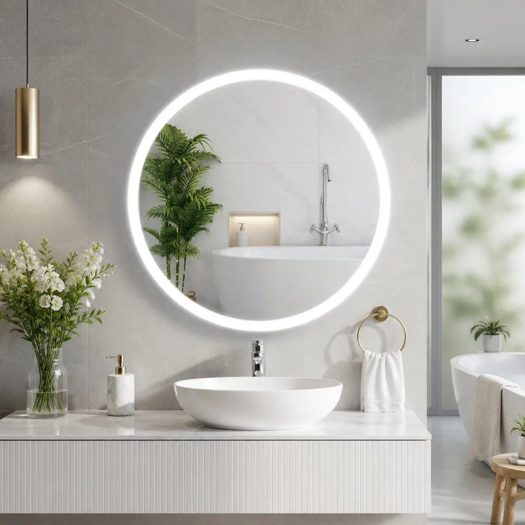 Round Wall Mirror 80cm LED Light Touch Control Bathroom Vanity Home Decor