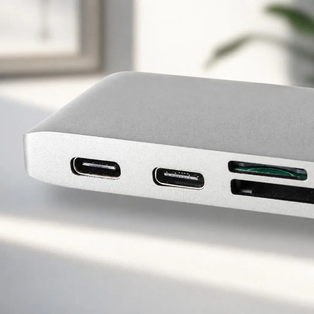 USB Type-C 6 Port Hub Adapter SD Card Reader Fast Data Transfer Silver