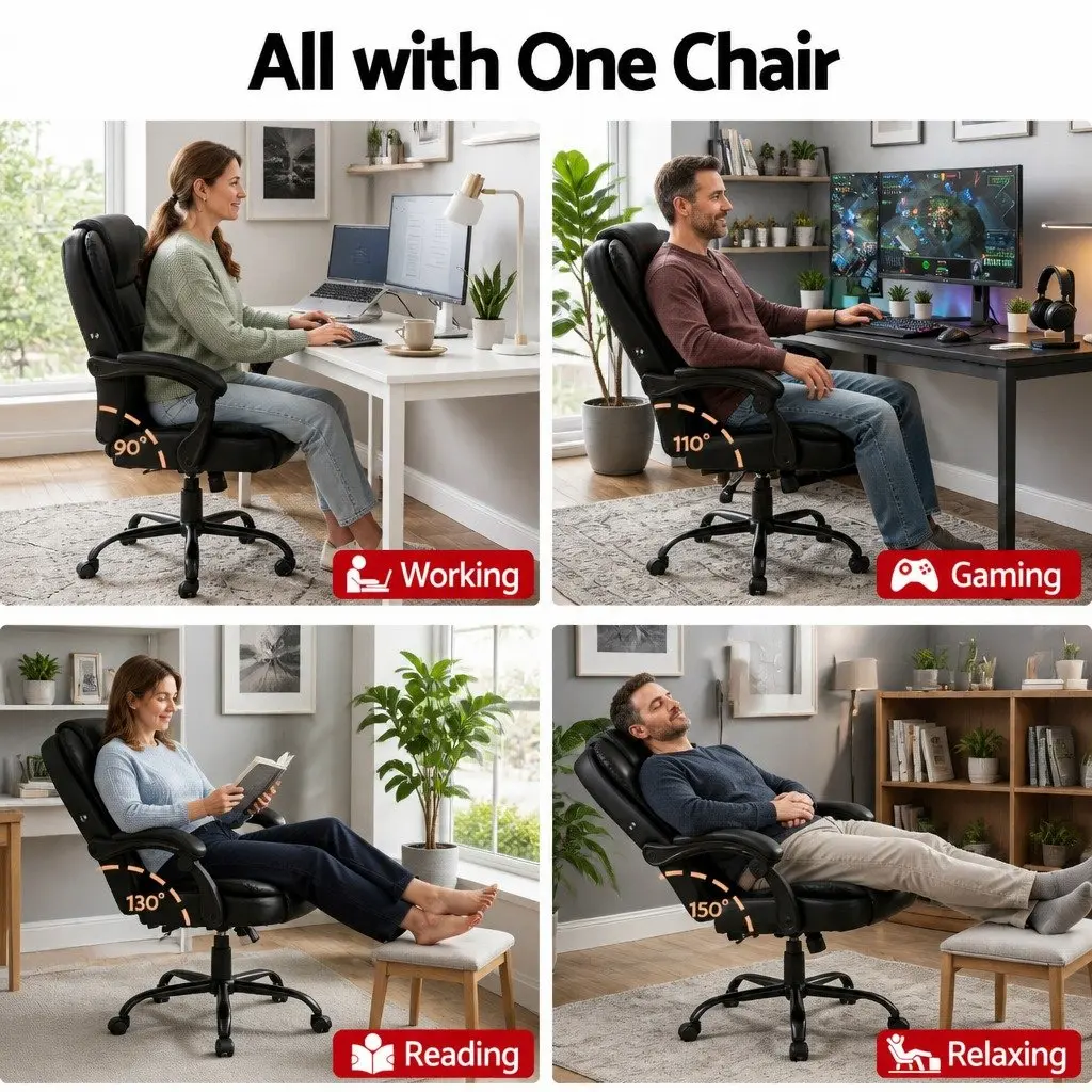 Massage Office Chair for Home or Office Black PU Leather