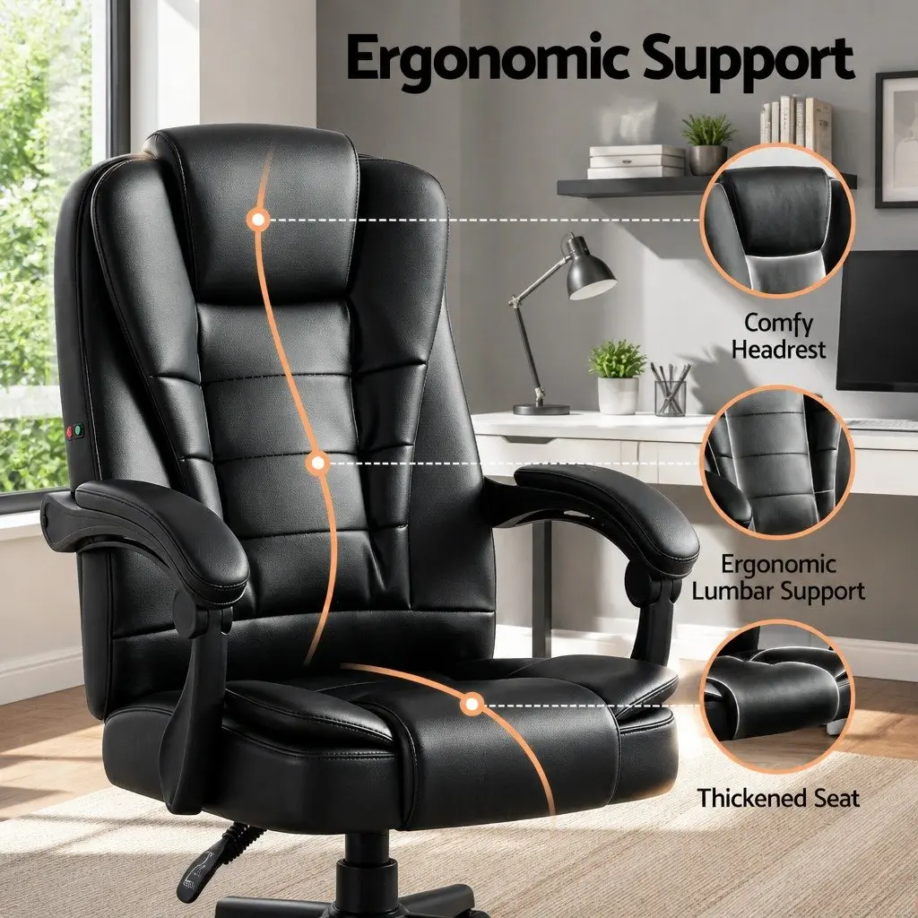 Massage Office Chair for Home or Office Black PU Leather