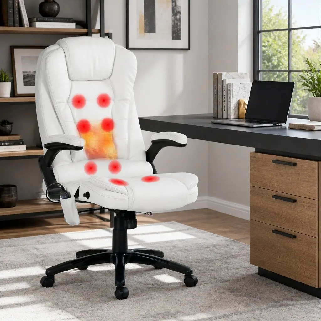 Massage Chair for Office Use High Back PU Leather 8 Point Vibration Heated Seat