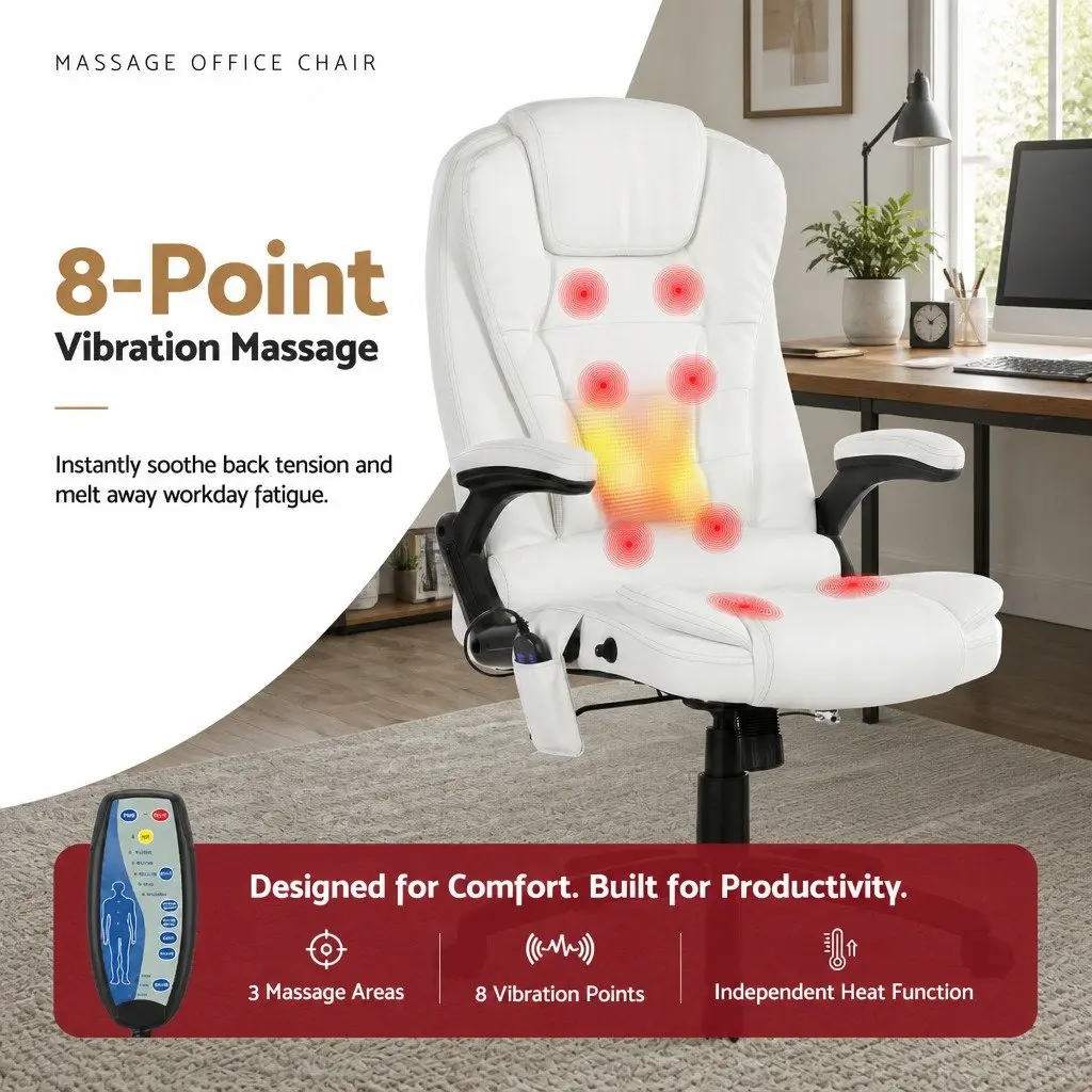 Massage Chair for Office Use High Back PU Leather 8 Point Vibration Heated Seat
