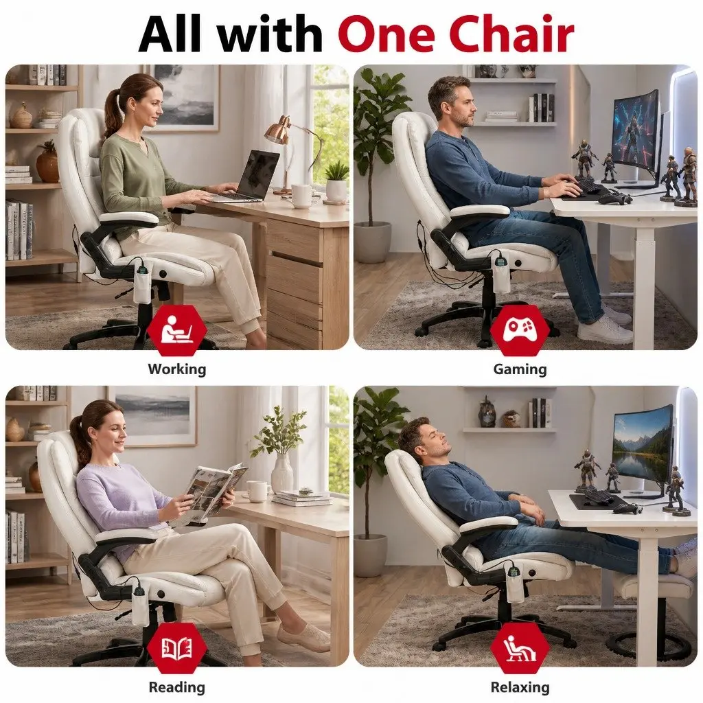 Massage Chair for Office Use High Back PU Leather 8 Point Vibration Heated Seat