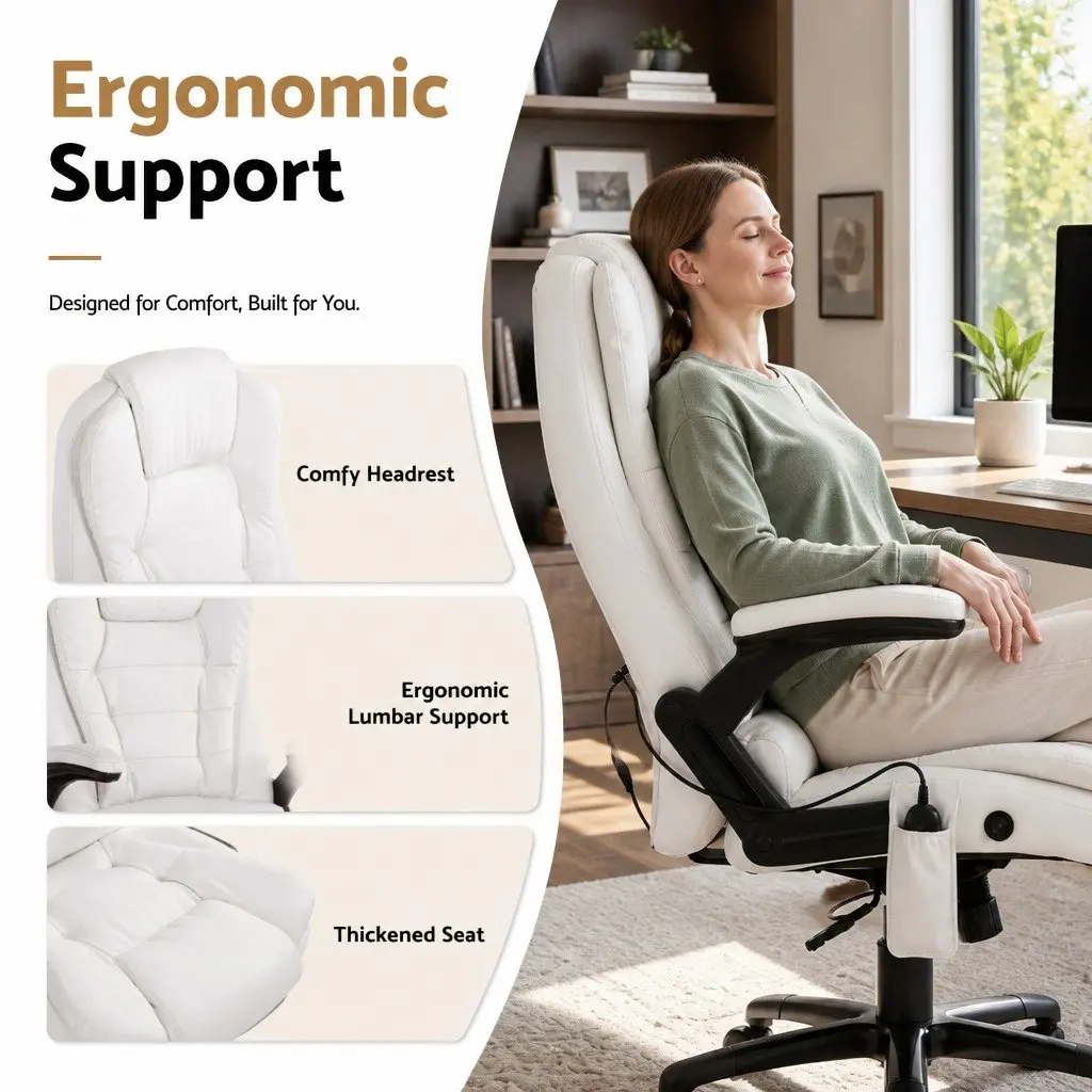 Massage Chair for Office Use High Back PU Leather 8 Point Vibration Heated Seat