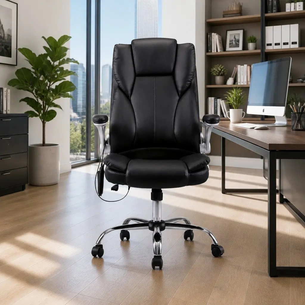 Massage Chair for Office Use High Back PU Leather Size Black