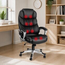 8-Point Heated Massage Office Chair in Black PU Leather