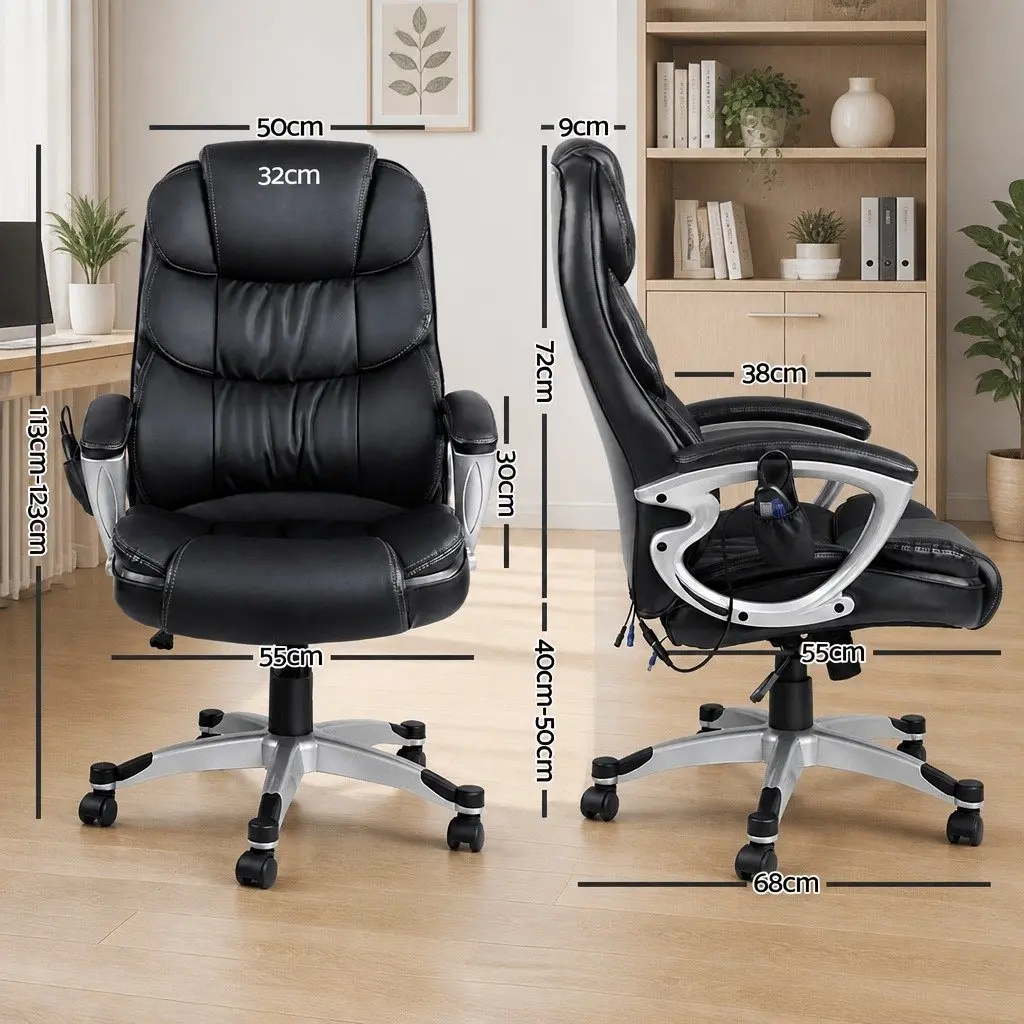 8-Point Heated Massage Office Chair in Black PU Leather