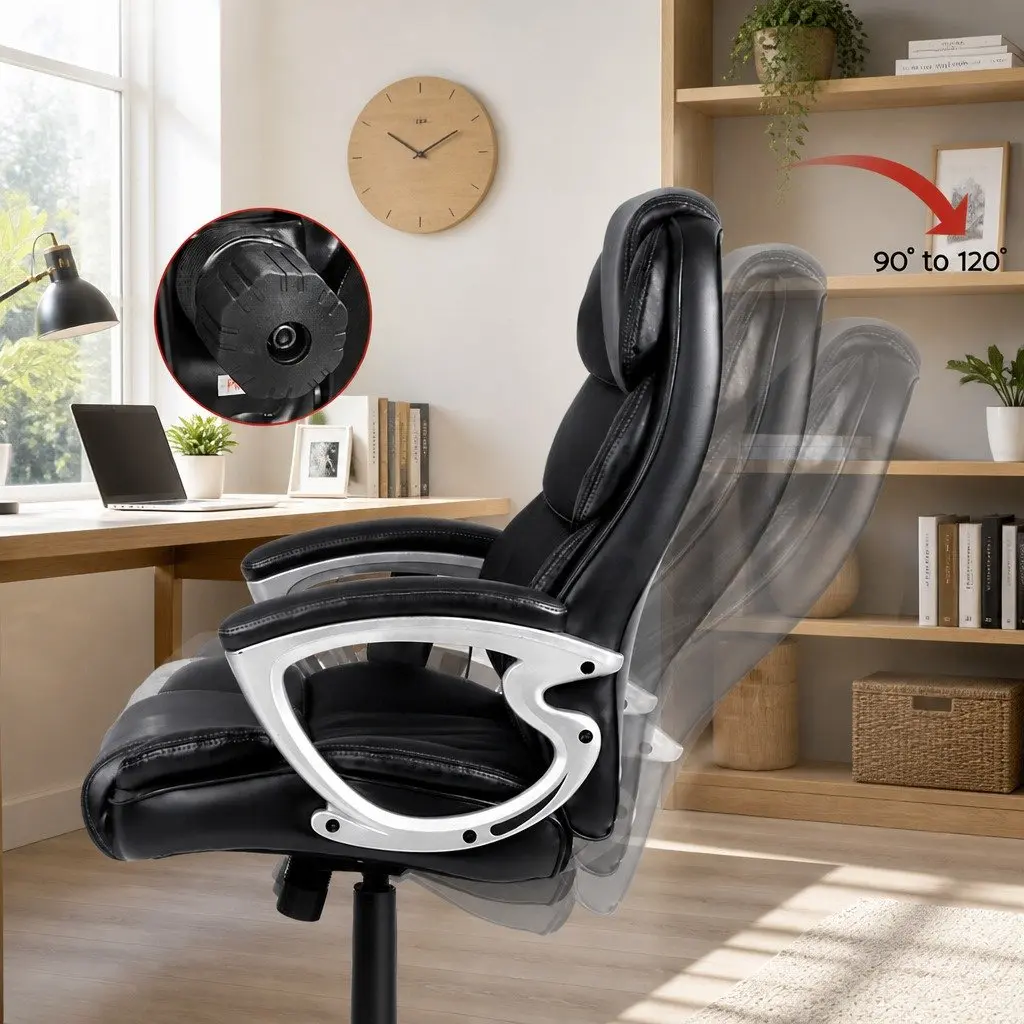 8-Point Heated Massage Office Chair in Black PU Leather