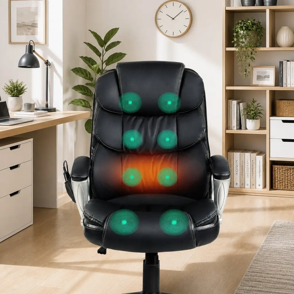 8-Point Heated Massage Office Chair in Black PU Leather