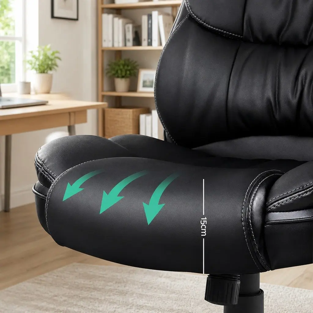 8-Point Heated Massage Office Chair in Black PU Leather