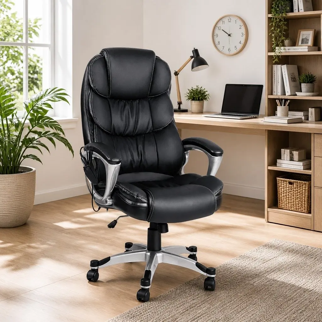 8-Point Heated Massage Office Chair in Black PU Leather