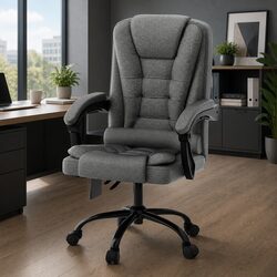 2 Point Massage Office Chair Fabric Grey High Back Lumbar Support Reclining