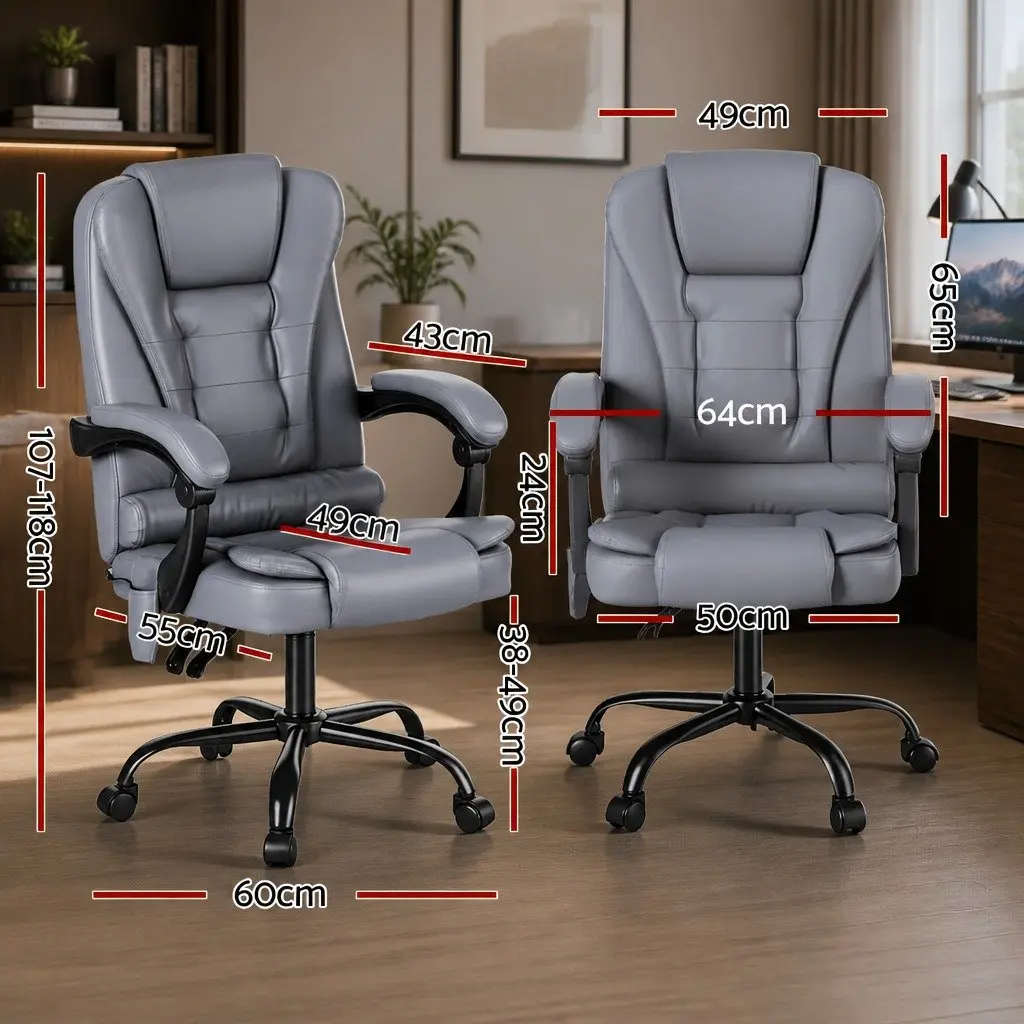 Massage Chair Office Ergonomic PU Grey 4-Point Adjustable Reclining
