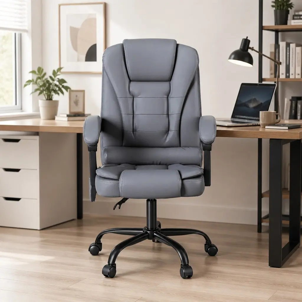 Massage Chair Office Ergonomic PU Grey 4-Point Adjustable Reclining