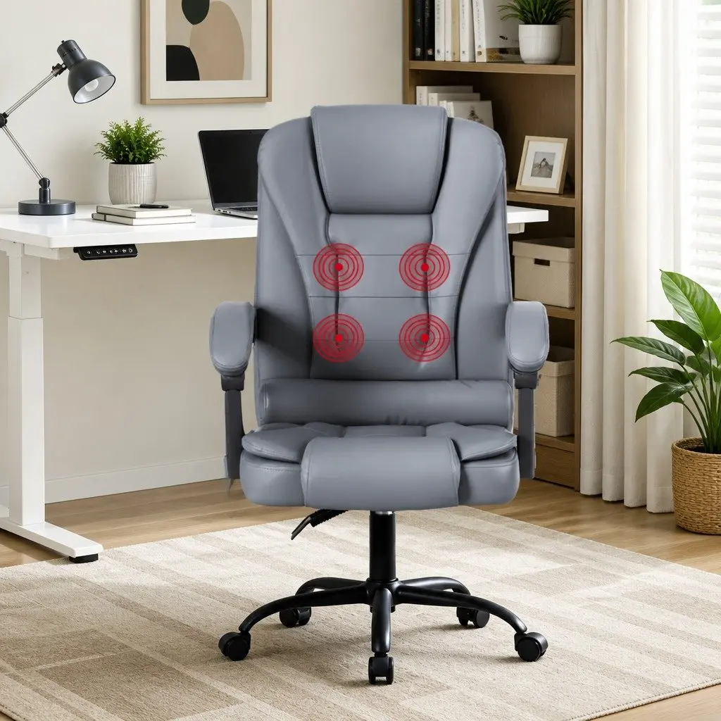 Massage Chair Office Ergonomic PU Grey 4-Point Adjustable Reclining