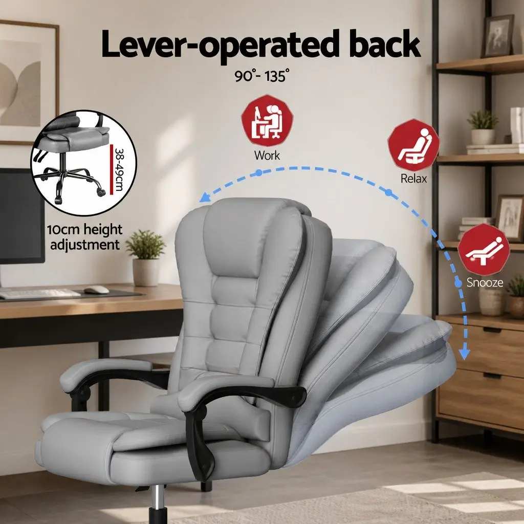 Massage Chair Office Ergonomic PU Grey 4-Point Adjustable Reclining