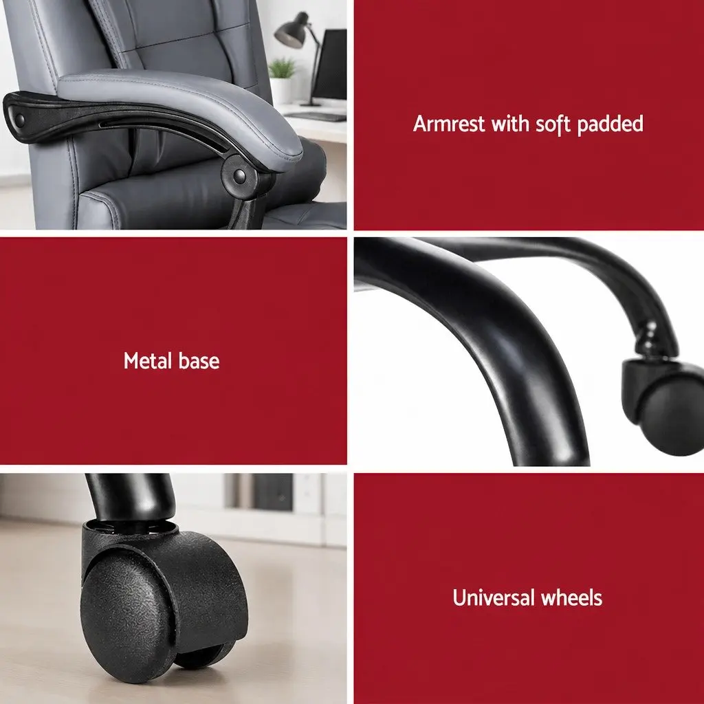 Massage Chair Office Ergonomic PU Grey 4-Point Adjustable Reclining