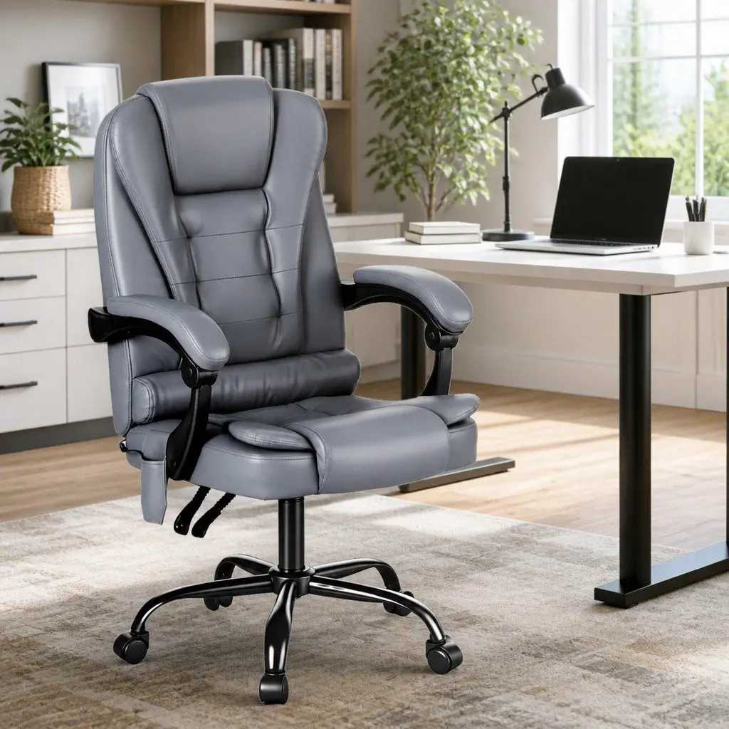 Massage Chair Office Ergonomic PU Grey 4-Point Adjustable Reclining